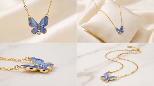 Blue Enamel Butterfly Pendant Necklace