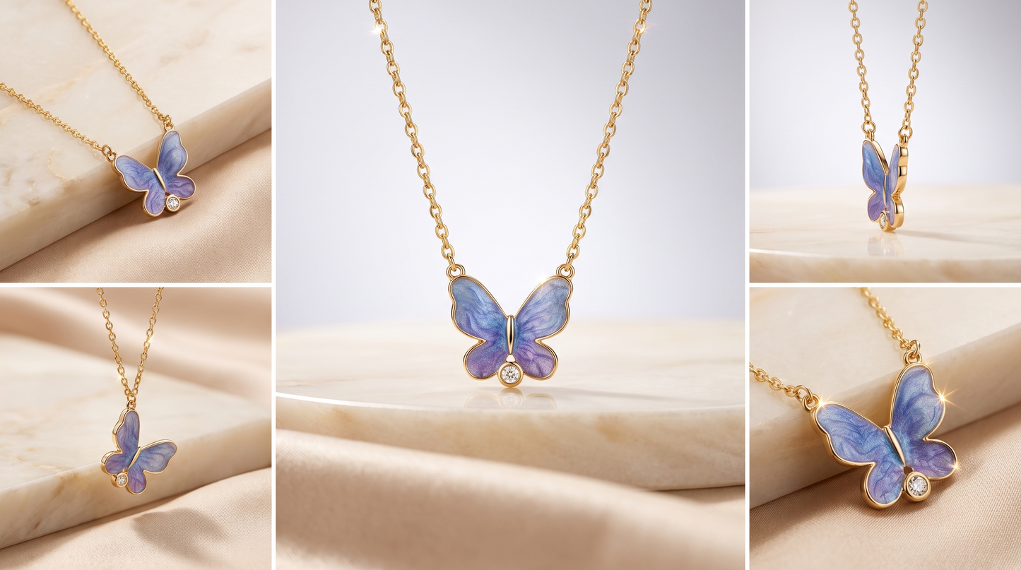 Blue Enamel Butterfly Pendant Necklace