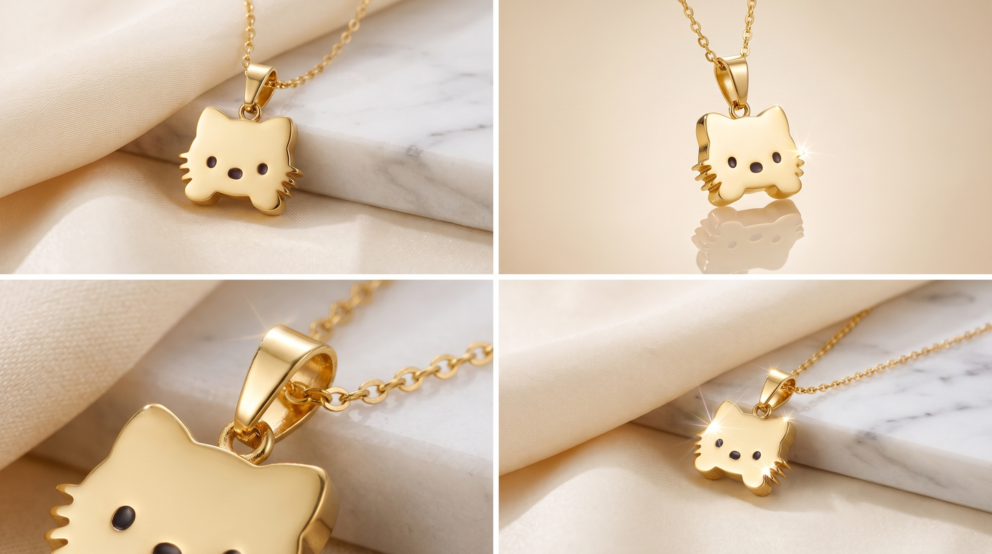 Moonstone Cat's Eye Pendant Necklace - Vermeil Gold