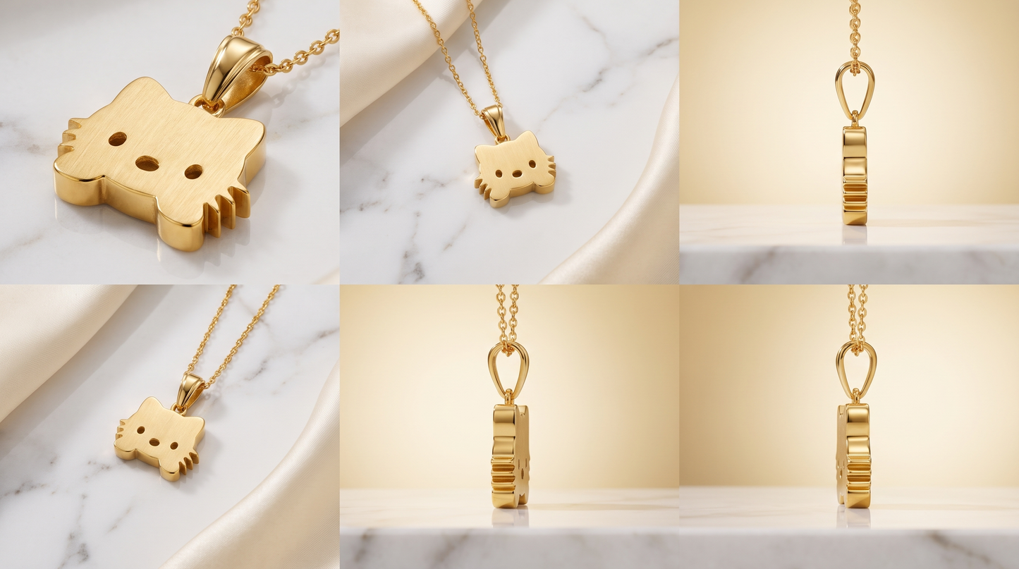 Moonstone Cat's Eye Pendant Necklace - Vermeil Gold